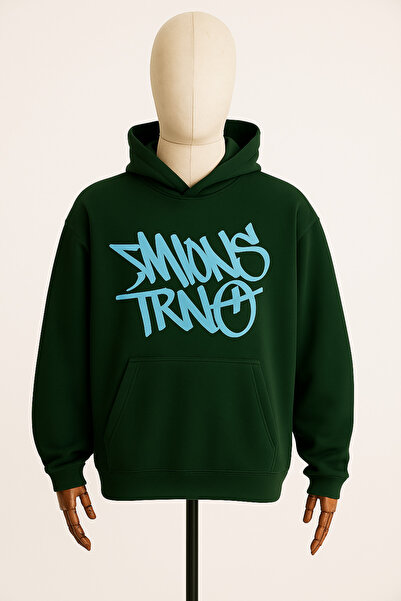 CLASSY.MODA Hanorac unisex oversize cu glugă - 3 fire cu relief - imprimeu gr...