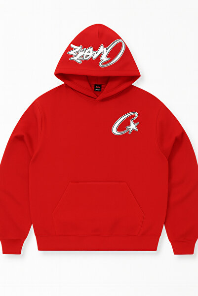 CLASSY.MODA Hooded Sweatshirt - Unisex - Oversize - 3 Thread Raised - Letter & Star Printed