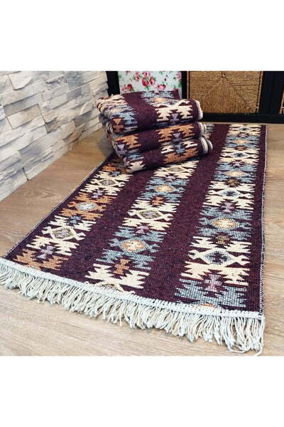OEM Set 4 Traditional Woven Rugs, Double-Sided, 60x200 cm, Brown, Rustic Model 1
