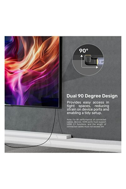 Unitek محول HDMI عمودي 8K بزاوية 90/270 درجة - 48 جيجابت في الثانية، مطلي بالذهب، أسود | A1047A