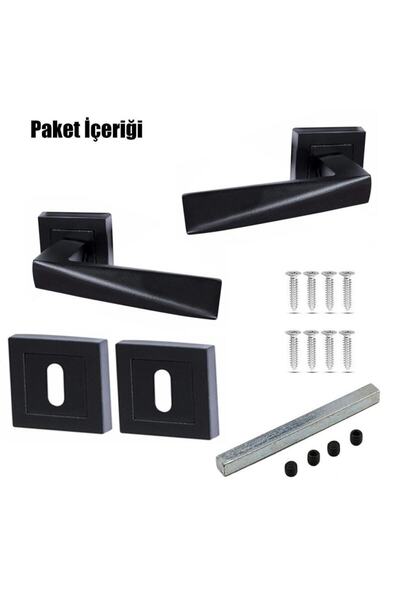 Nobel Penta Mat Siyah Kare Rozetli Oda Kapı Kolu ( 1 Takım=2 Adet Kapı Kolu 2 Adet Alt Rozet )