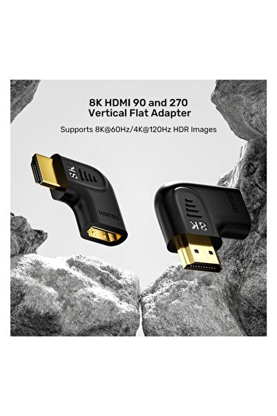 Unitek محول HDMI عمودي 8K بزاوية 90/270 درجة - 48 جيجابت في الثانية، مطلي بالذهب، أسود | A1047A
