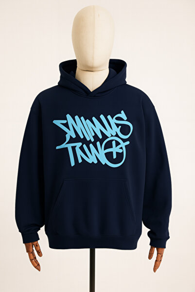 CLASSY.MODA Hanorac unisex oversize cu glugă - 3 fire cu relief - imprimeu gr...