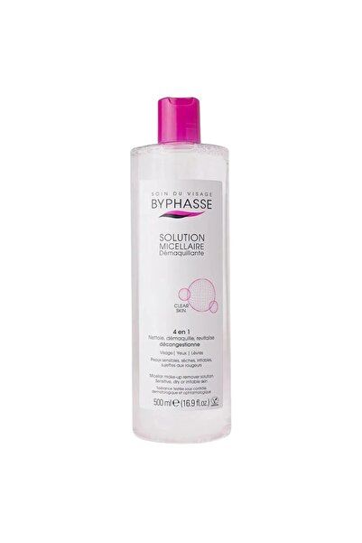 BYPHASSE Micellar Solution, Byphasse, Clear Skin, 4 in 1, Cleans Thoroughly and Removes Makeup, for Dry and S