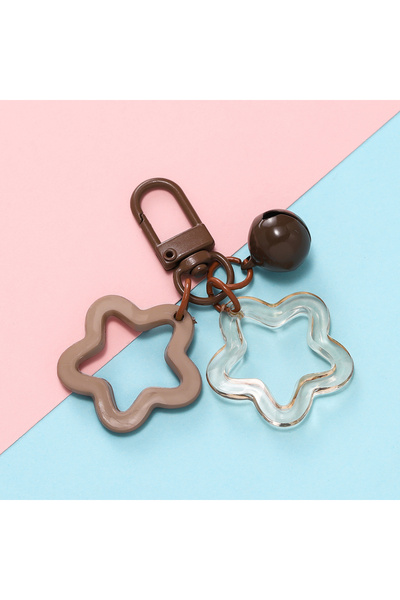 Choice Brown 1pc Acrylic Star Keychains with Small Bell Shaped Hollow Pentagram Pendants for Gift Phone Pen