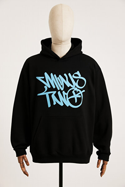 CLASSY.MODA Hanorac unisex oversize cu glugă - 3 fire cu relief - imprimeu gr...