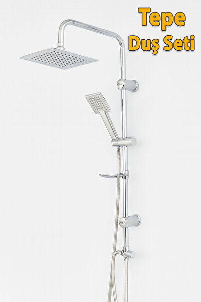 Badem10 Lüks Kare Tepe Duş Seti Krom Banyo Yağmurlama Shower Duş Başlığı Hort...
