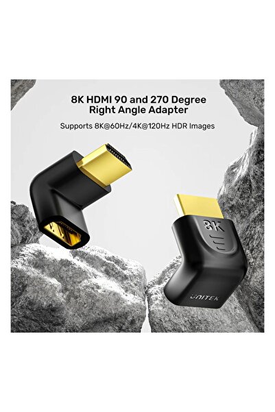 Unitek محول HDMI بزاوية قائمة بدقة 8K - 90 درجة و270 درجة، بسرعة 48 جيجابت في الثانية، أسود | A1046A