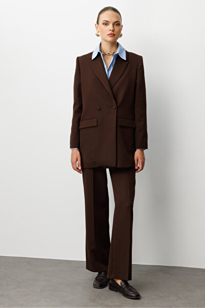 Mizalle Oversize Kahverengi Kruvaze Blazer Ceket