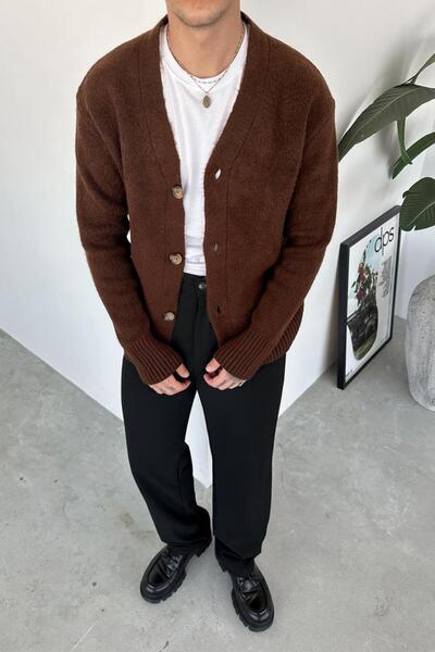 HAFKA Brown basic soft relaxed cardigan