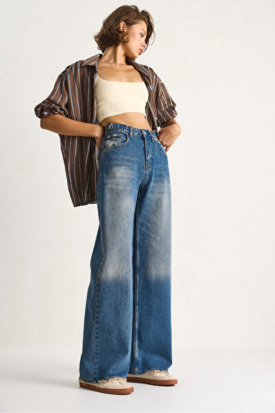 Bianco Lucci Pantaloni din denim cu cataramă laterală pentru femei 5290 60284088