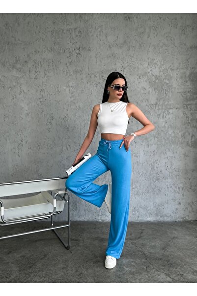 ALINTERYY Țesătură elastică pentru talie pentru femei Tiril Gofre pantaloni p...