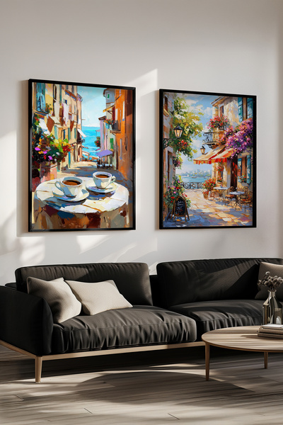 STARYUNA France View Oil Painting Effect Painting, Wooden Framed Double Painting Set Yuna422