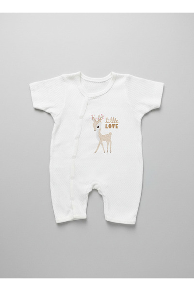 Tuğba Kuğu Jakarlı Romper Body - Pure Baby - Çiçek Boynuzlu Geyik