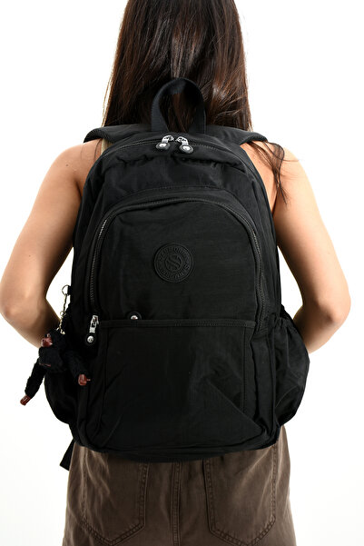 Sanmorris Unisex Water Resistant Crinkle Fabric Multi-Eye Large Size Black Color School and Backpack