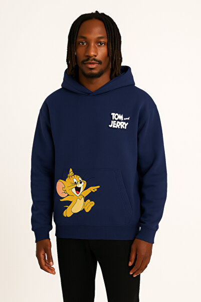CLASSY.MODA Unisex Hooded Sweatshirt - 3 Thread Ruched - Tom and Jerry Printed - Comfortable Casual Hoodie