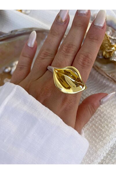 Luxiva altın kaplama çift parmaklı şık çelik yüzük