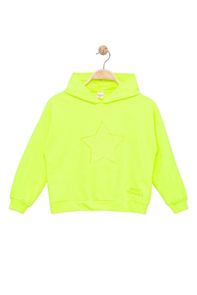 Divonette Παιδικό φούτερ με κουκούλα σε πράσινο χρώμα - Παιδικό φούτερ με κέντημα με γράμματα με σχέδιο αστεριών