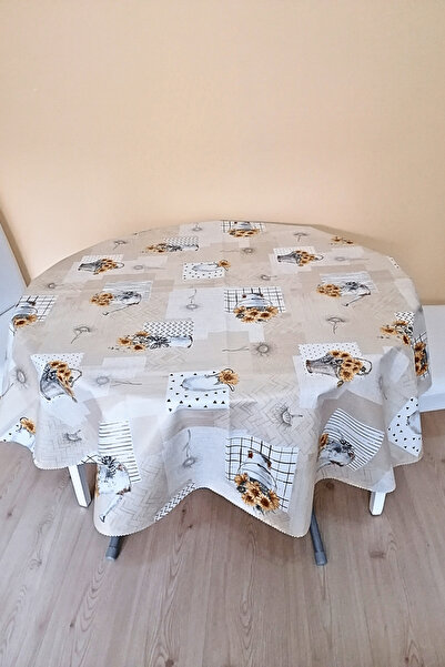 ELEGANCEV Six Lined Round Oil Canvas Table Cover -140 cm Diameter-Elg30