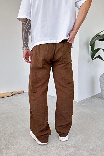 HAFKAGİYİM Brown muslin fabric premium baggy pants