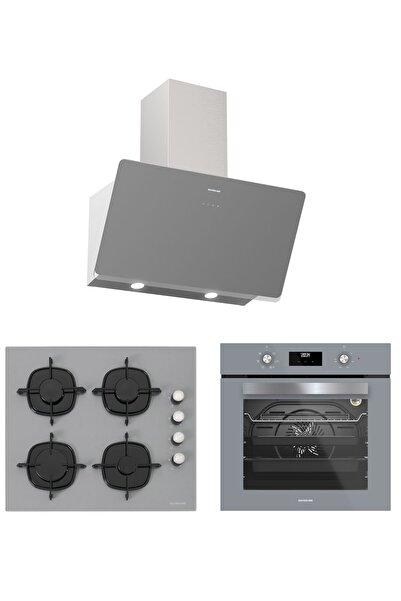 Silverline Gri Cam Ankastre Set BO6502S02 Fırın, CS5700E6S01 Ocak, 3457 SOHO 60 cm Davlumbaz