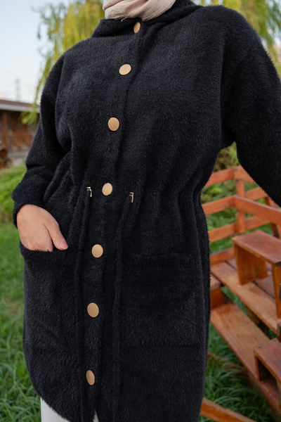 LOCCO Women's Hooded Knitwear Jacket Black