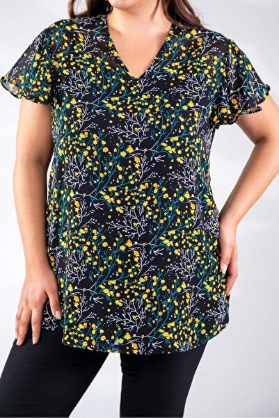 Roxxlen Μπλούζα με λουλούδια με λαιμόκοψη σε σχήμα V