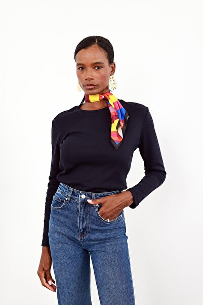 5in1Canpolat Navy Blue Long Sleeve Basic T-Shirt 1103