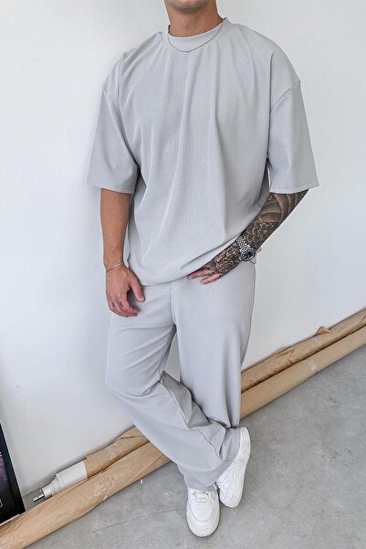 HAFKAGİYİM Γκρι μπλουζάκι με λεπτές ρίγες Oversize