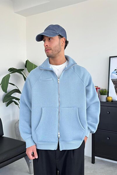 HAFKAGİYİM Baby Blue Cozy Basic Φούτερ με διπλό φερμουάρ Oversize