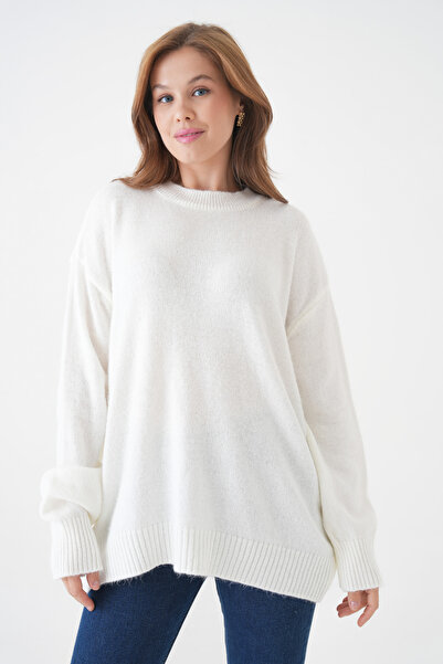 barış sülün lovebox Ženski okrugla kragna Oversize kroj ecru pleteni džemper ...