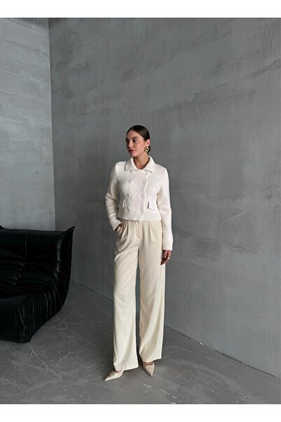 My Blog Krem Sekiz Düğmeli Polo Yaka Hırka