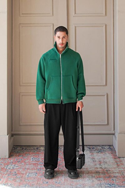 HAFKAGİYİM Πράσινο Cozy Basic Φούτερ με διπλό φερμουάρ Oversize