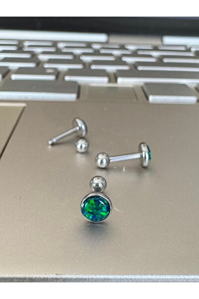 Bylin Cerrahi Çelik Opal Taşlı Piercing -Taş Çapı 4mm/Bar Uzunluğu 6mm-1 adet