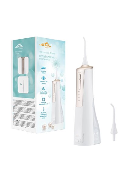 ETA Irigator oral AquaCare Power 2708 90000, 3 moduri de curățare, rezervor de 200 ml, IPX7, alb/auriu
