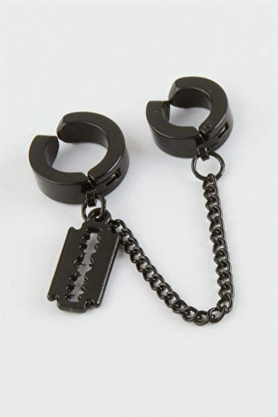 AKSESUARIM Men's Steel Earrings with Razor Clippers