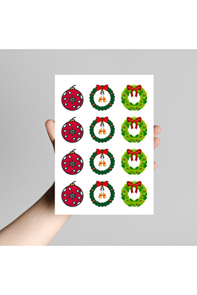 Bimotif Karışık yılbaşı süsleri sticker, seti 12 adet (1 sayfa)