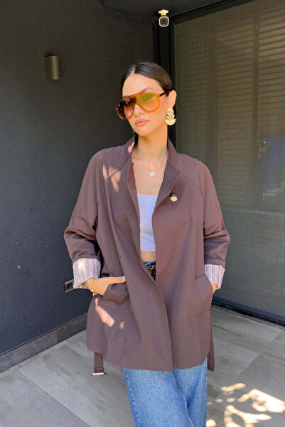 FABB Kahverengi Tek Düğmeli Kısa Trençkot