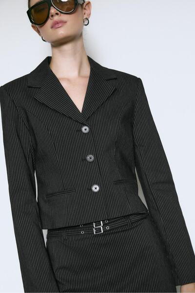 Stradivarius Short striped blazer