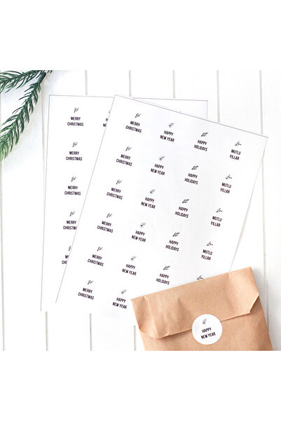 Bimotif Çiçekli yılbaşı mesajları sticker seti, 24 adet (1 sayfa)