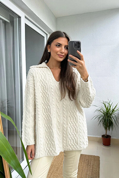 My Blog Pulover cu guler polo crem - 241265