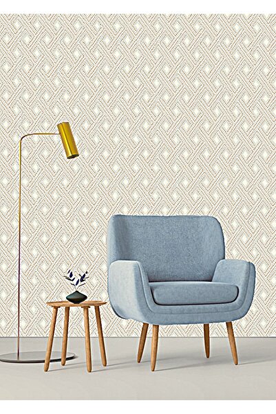 Golden DUVAR KAĞIDI-BORDÜR Örgü Serisi Bej - Açık Mavi Baklava Desen Kumaş Do...