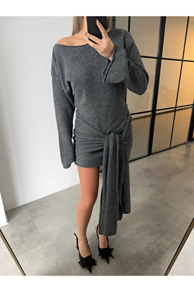 My Blog Κοντό φόρεμα Anthracite Tie μπροστά - 7123