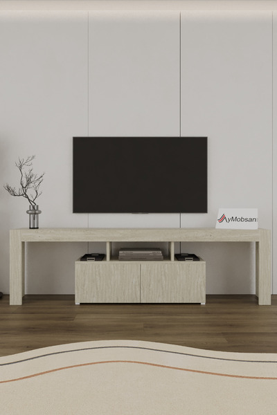 AYMOBSAN Loki 2 Kapaklı Raflı Tv Ünitesi 180 Cm Traverten Desen