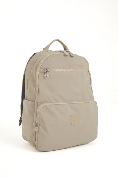 Sanmorris Unisex Water Resistant Crinkle Fabric Multi-Pocket Beige Laptop School and Travel Backpack