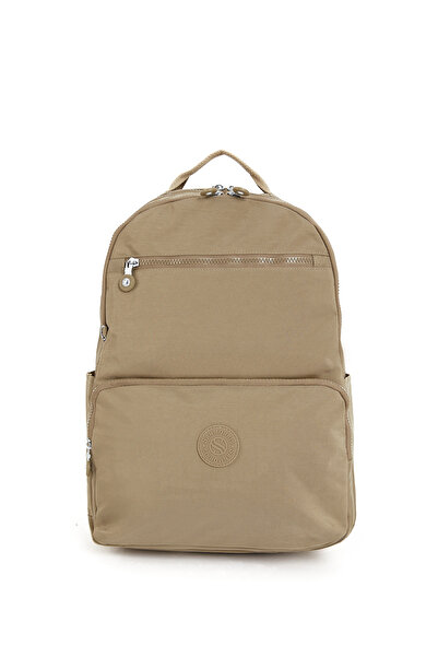Sanmorris Unisex Water Resistant Crinkle Fabric Multi-Pocket Khaki Laptop School and Travel Backpack
