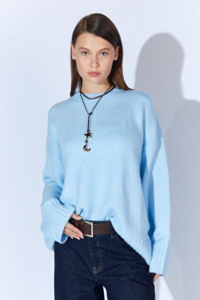 TENA Women's Blue Crew Neck Basic Knitwear Sweater