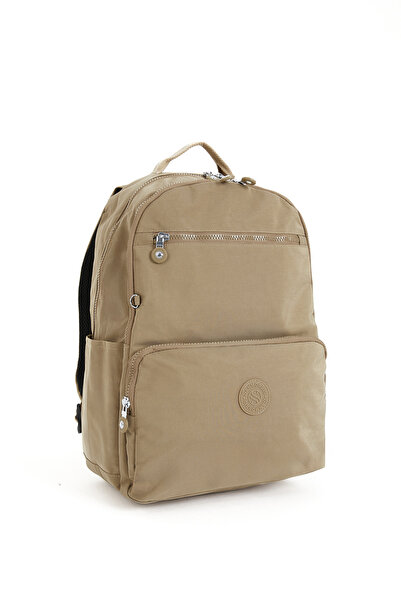 Sanmorris Unisex Water Resistant Crinkle Fabric Multi-Pocket Khaki Laptop School and Travel Backpack