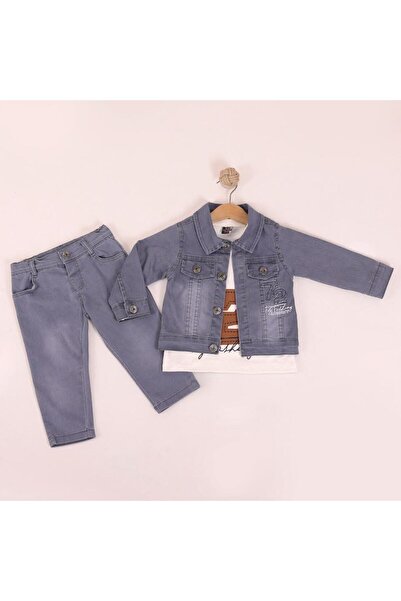 GİRL EMELY Boys' Embroidered 3-Piece Jean Denim Set