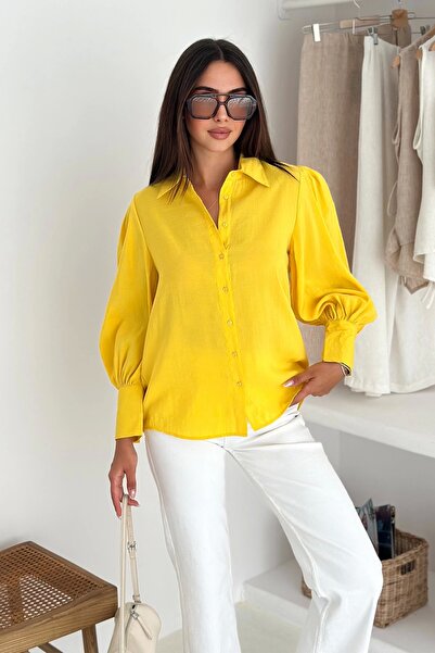 AsprinFashion Cămașă cu mâneci balon galbenă